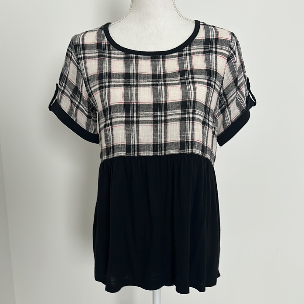 THML Plaid Black and White Women's Top
